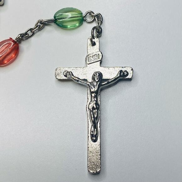 INRI ITALY Vintage Rosary Multi Color Beads Silvertone Necklace Prayer - Picture 5 of 9